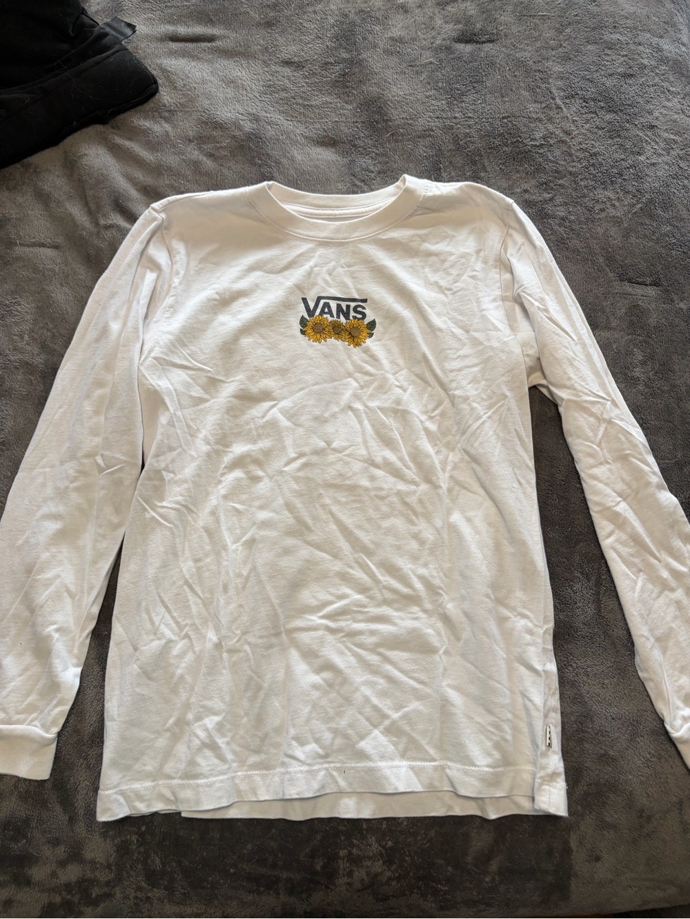 Vans White Long Sleeve Tee with Yellow Sunflower Logo